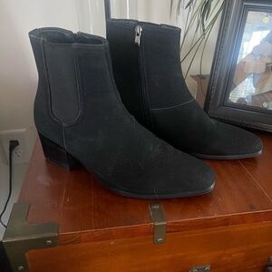 Faux Suede Black Ankle Boots with Block Heel